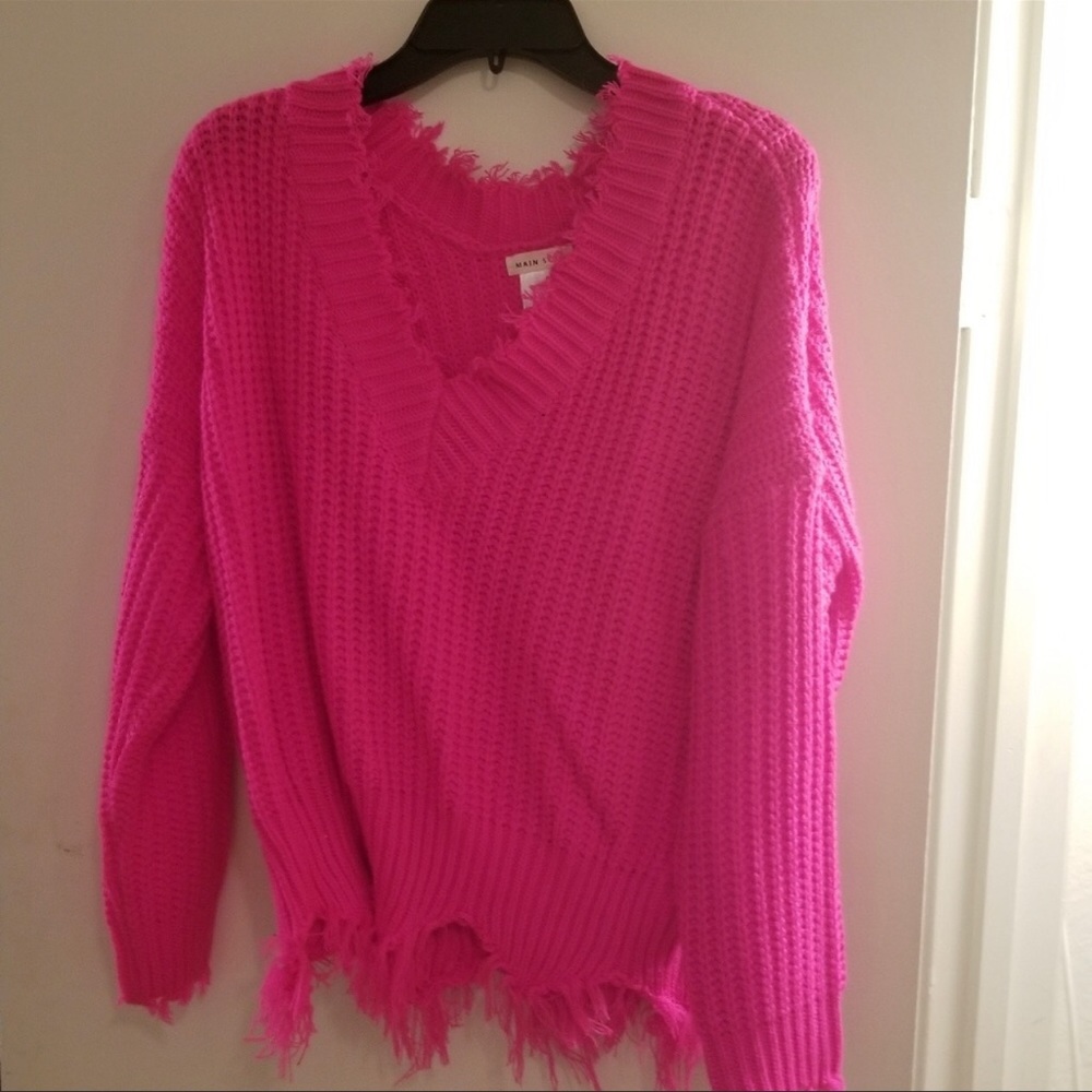 Hot pink distressed sweater size L